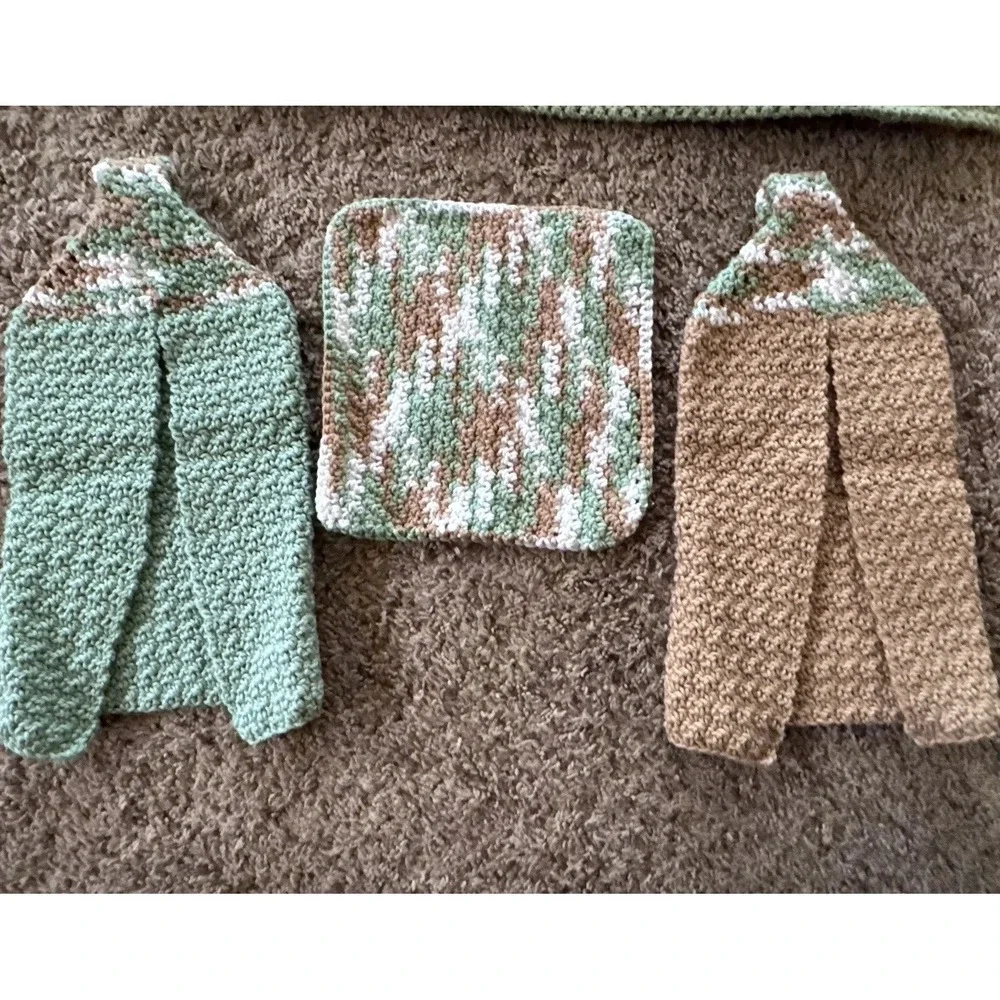 Crochet Afghan Blanket Throw Lap‎ Homemade Colorful Stripe 33x58.5 & Dish Towels